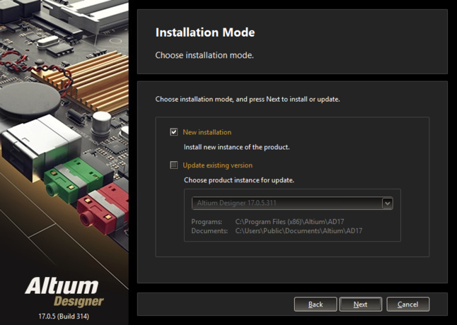 If you already have a previous installation of Altium Designer within the same version stream, you can choose to update that version.

Or, simply install as a separate unique instance.