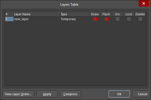 The Layer Table dialog