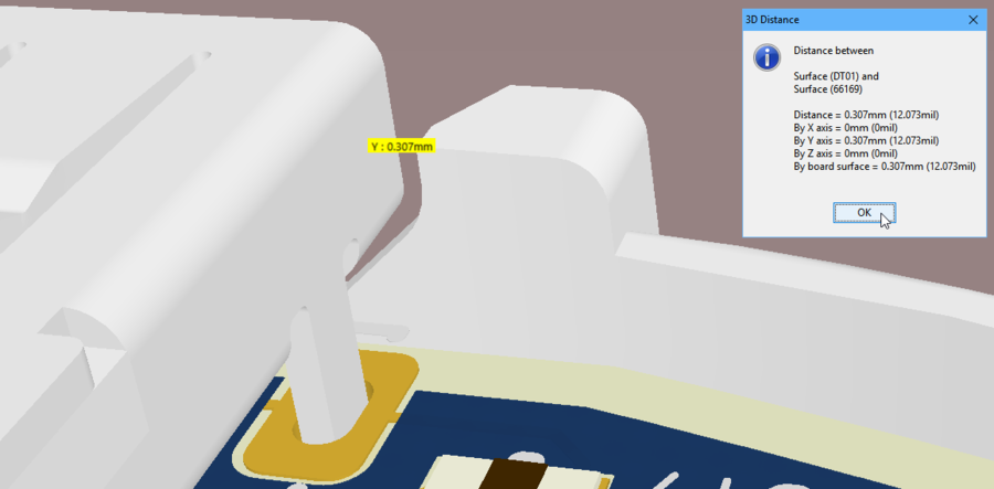 Perform accurate object-to-object measurements in the 3D Layout Mode. The shortest distance beween the chosen objects (or surfaces in this example), is shown in yellow.