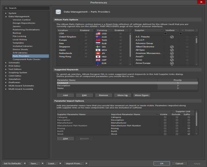 Hover over the image to see the previous version of the Data Management - Parts Providers (Suppliers) Preferences page.