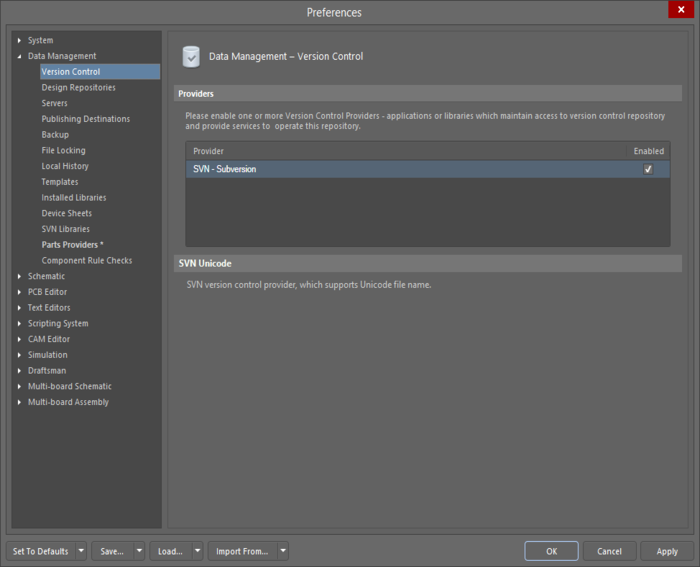 Hover over the image to see the previous version of the Data Management - Version Control Preferences page.