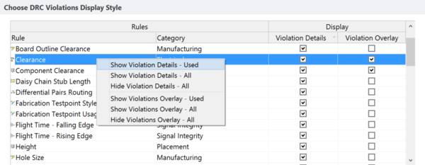 Use the grid and related commands to set up exactly how DRC violations will be displayed in the workspace.