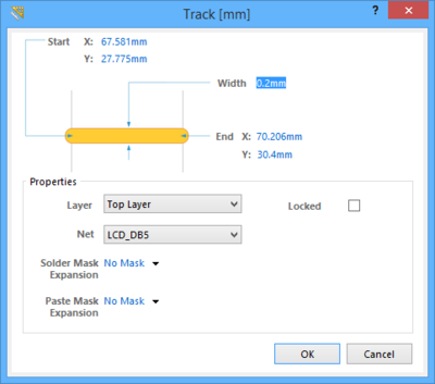The Track dialog, as accessed while placing a standard Track (left) and as access while placing a Keeptout Track (right).