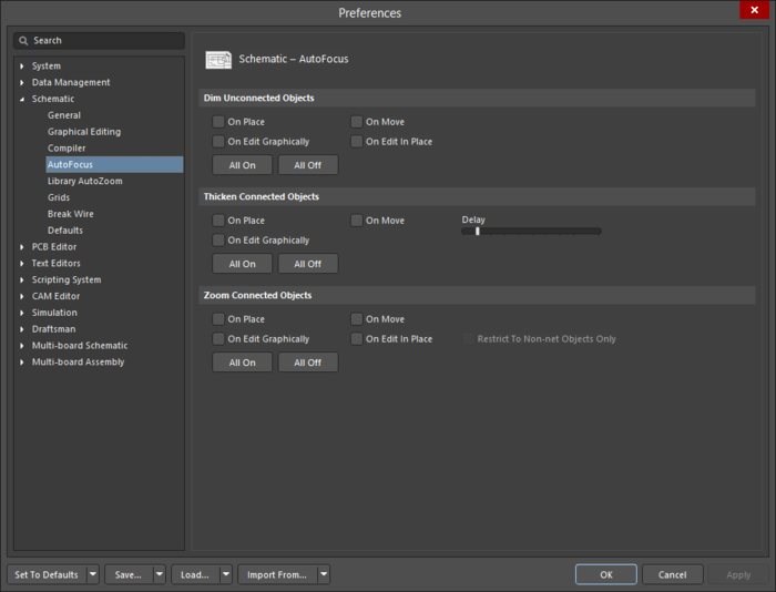 The Schematic - AutoFocus page of the Preferences dialog
