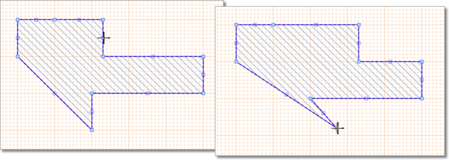 A selected Region shape is edited by dragging line or vertex nodes.