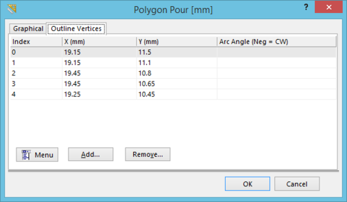 Polygon Pour dialog - Outline Vertices tab