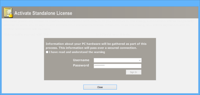 The Activate Standalone License dialog