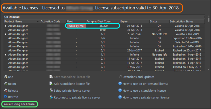 Available Licenses区域将更新为反映按需模式下所选许可证名额的使用情况。