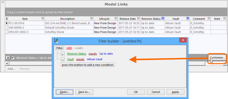 Use the Filter Builder dialog to create more sophisticated filtering.