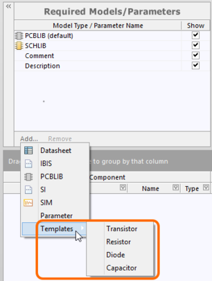 Access parameter templates from the menu associated to the

region's Add control.