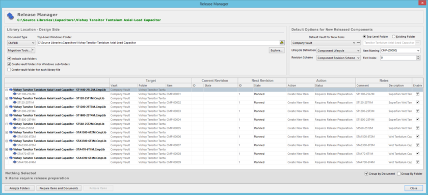 Release component definitions, stored in one or more source Component Libraries, using the Release Manager.