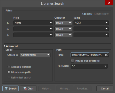 Use the Libraries Search dialog to search for a component or footprint.