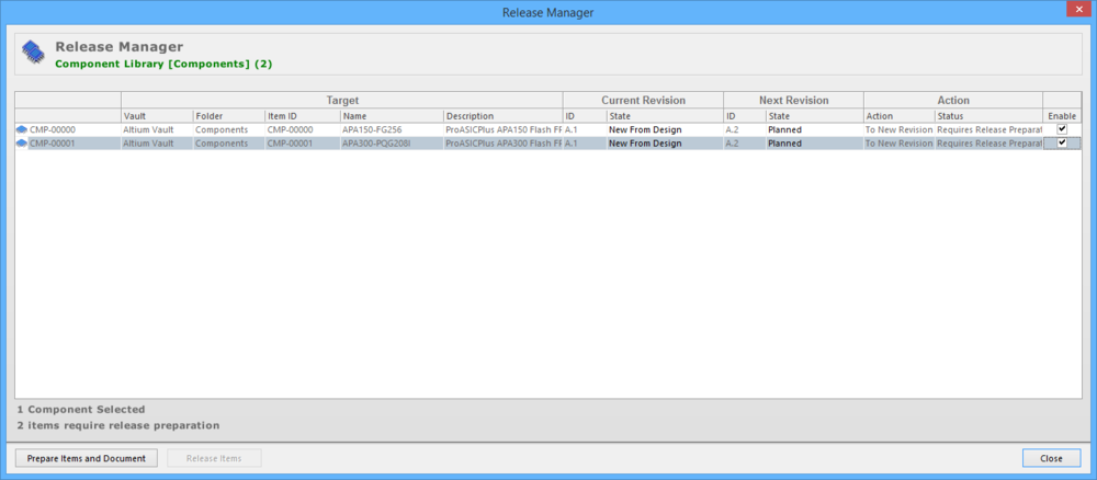 The Release Manager dialog