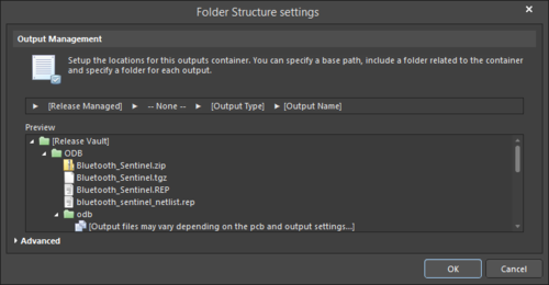 The Advanced and Basic versions of the Folder Structure settings dialog
