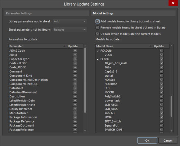 The Library Update Settings dialog