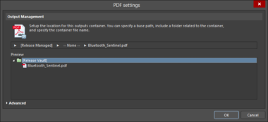 The Advanced and Basic variations of the PDF Settings dialog