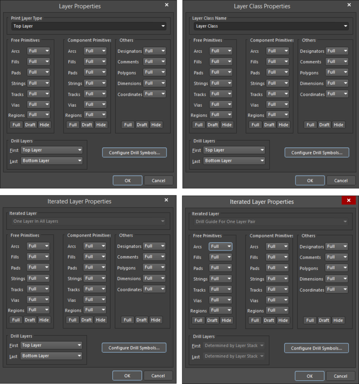Variations of the Layer Properties dialog