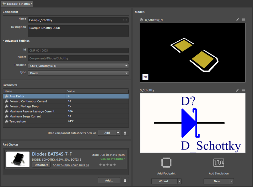 Example showing definition of a component, with the Component Editor in its Single Component Editing mode.