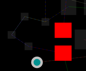 An example of connection lines that connect between different layers in a multi-layer board in single layer mode.