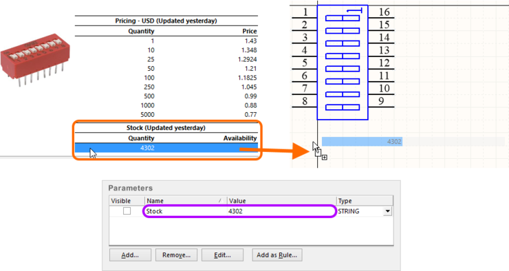 Stock information for a Supplier Item is imported as a distinct parameter.