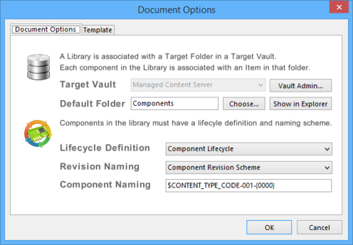 Server settings are defined through the Document Options dialog.