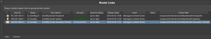 The Model Links region, packed with functionality to streamline model link definition and assignment to the component definitions.