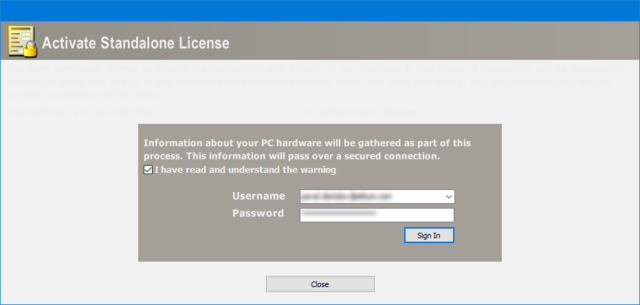 The Activate Standalone License dialog