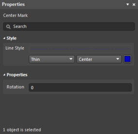 The Center Mark object default settings in the Preferences dialog and the Center Mark mode of the Properties panel