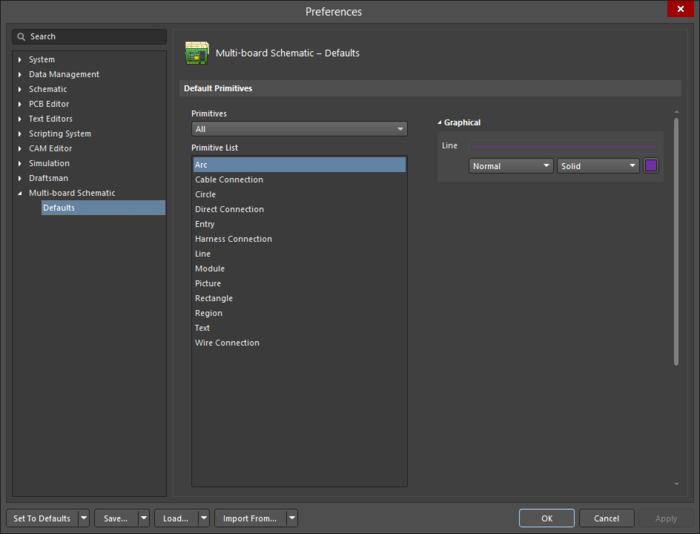 The Arc object default settings in the Preferences dialog and the Arc mode of the Properties panel.