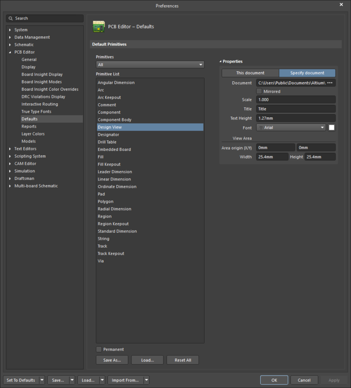 The Design View default settings in the Preferences dialog and the Design View mode of the Properties panel