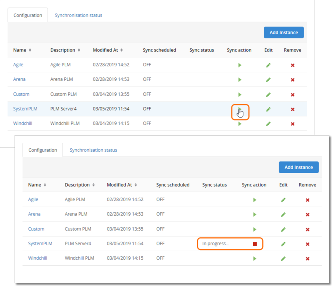 Component synchronization in progress between Concord Pro and the indicated enterprise system instance.