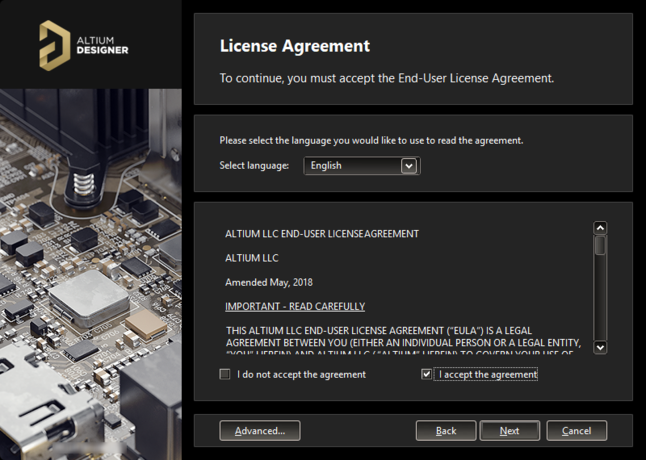 Прочтите и примите условия лицензионного соглашения конечного пользователя.