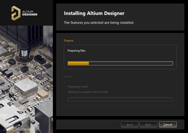 Installation commences by preparing the required set of install files.