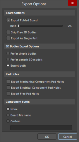 Export Options dialog accessed through an OutJob