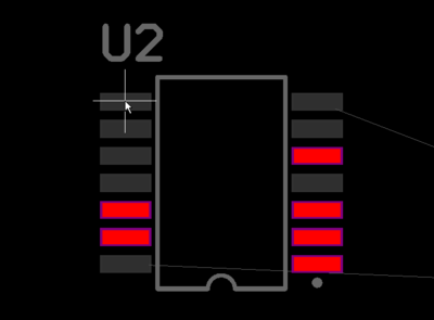 На изображении слева показан шаг 1 – выбор вывода для перестановки; доступные выводы подсвечиваются. На изображении справа показан шаг 2 – выбор целевого вывода.