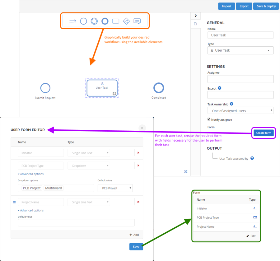 The powerful Process Workflow Editor provides the flexibility for you to build processes with workflows that can be as simple, or as complex as needed, and in line with your

company's requirements.