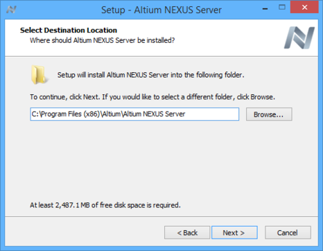 Determine install location for the Altium NEXUS Server.