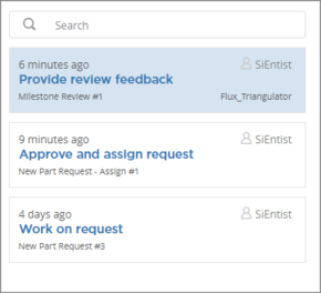 Example listing of outstanding tasks for user SiEntist.