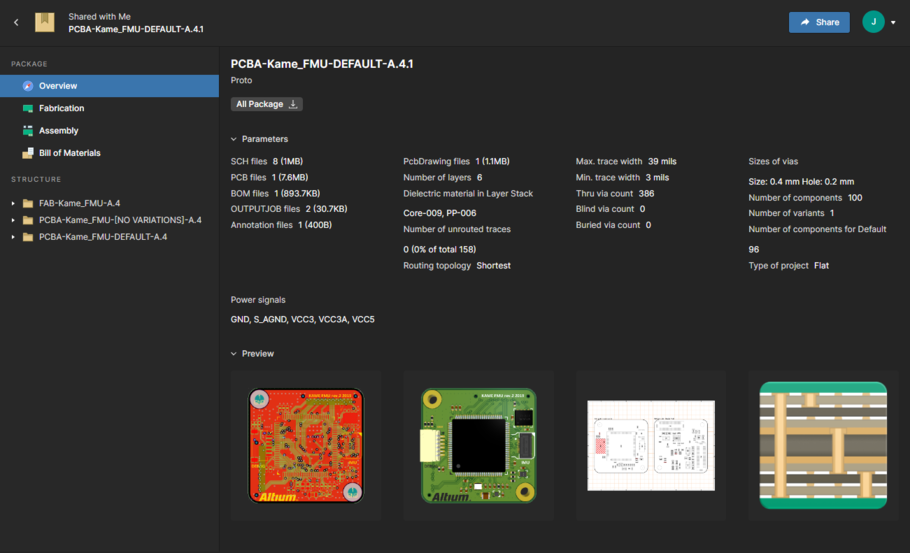 The Overview page, providing a high-level summary of the design.