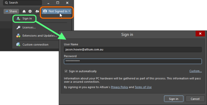 Ensure you are signed in to your Altium account, using your AltiumLive credentials.