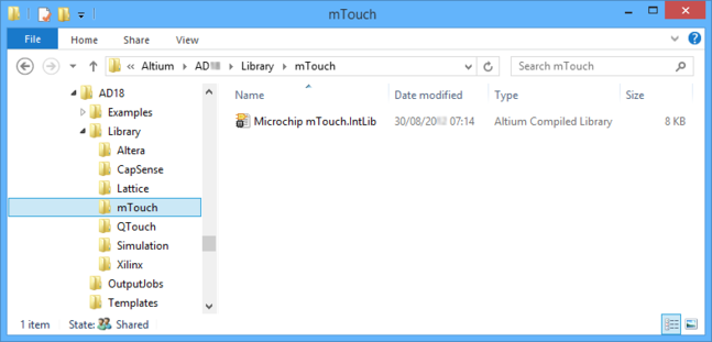 After the installation is updated, the Microchip mTouch integrated library will be available.