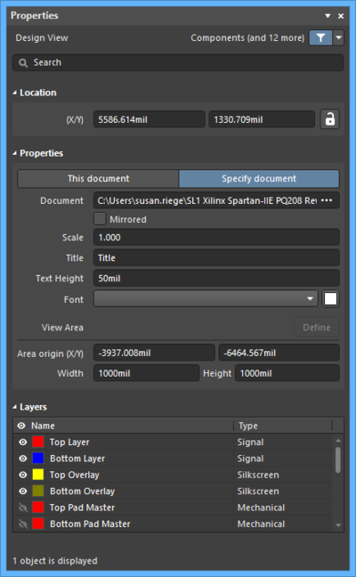 The Design View mode of the Properties panel.