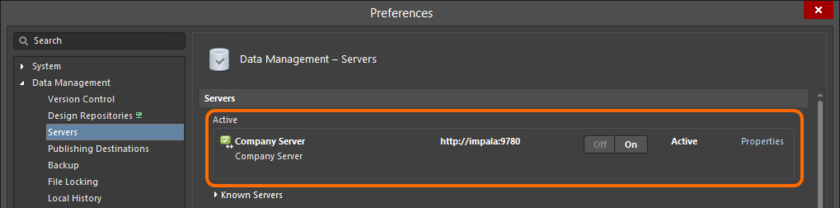 Once signed in to your Concord Pro instance, it will become the Active Server, as can be seen here.