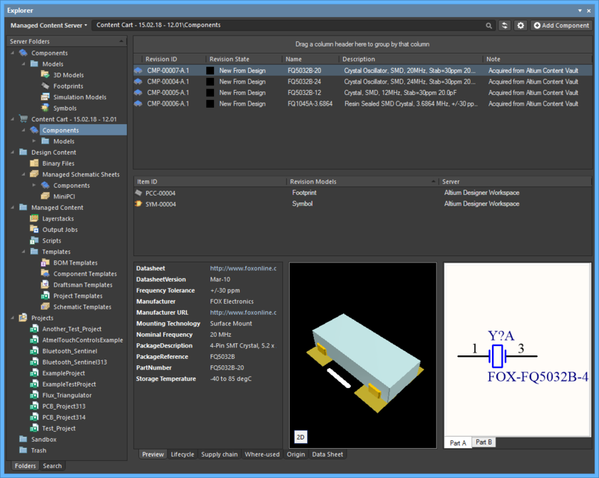 When you are working in Altium Designer, you access Server content through the Explorer panel.