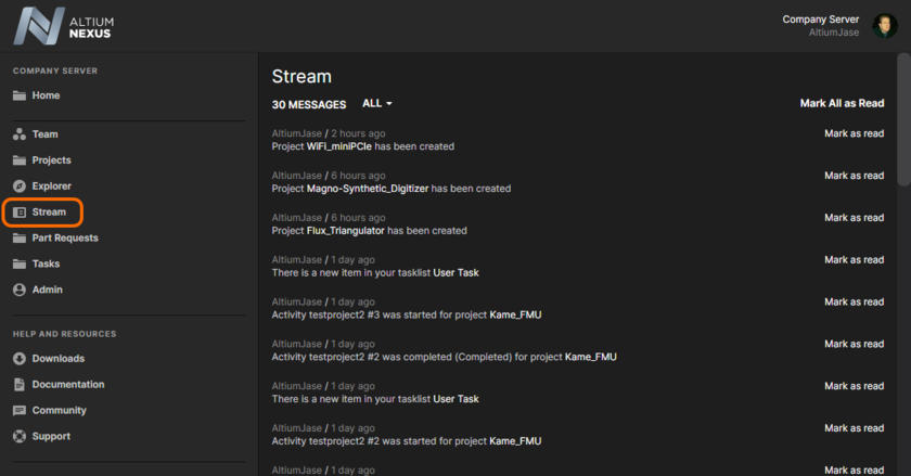 Example content for a user on their Stream page.