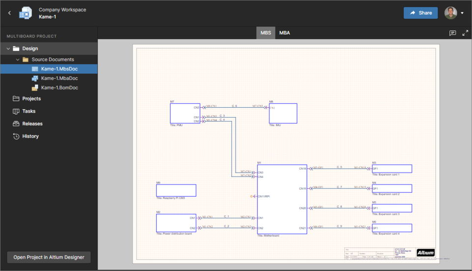 The Web Viewer's Multi-board design view offers detailed graphical and data access to Multi-board Schematic and Assembly documents.