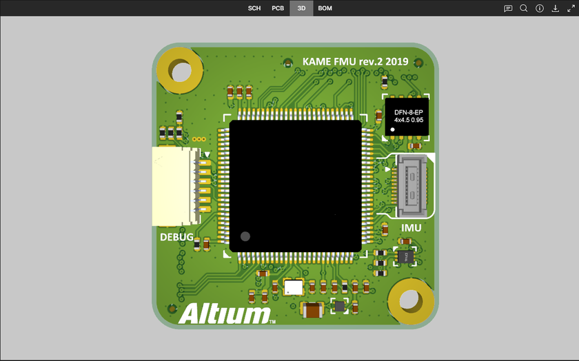 The 3D data view presents a 3D view of the PCB.