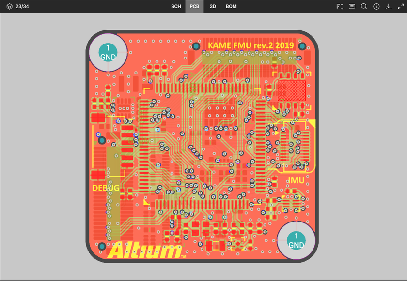 The PCB data view presents a 2D view of the PCB.