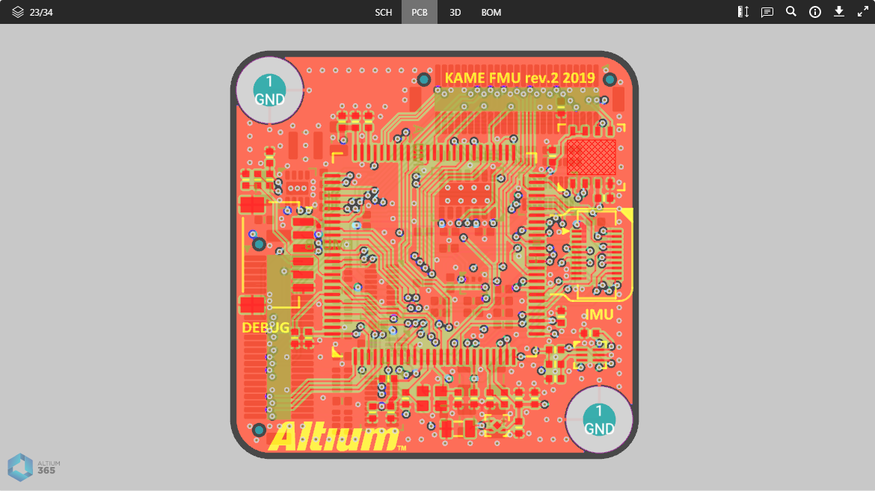 The PCB data view presents a 2D view of the PCB.