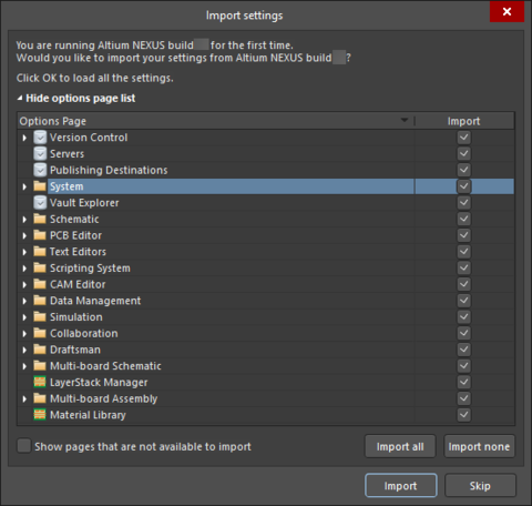 Import settings from your previous version's installation.